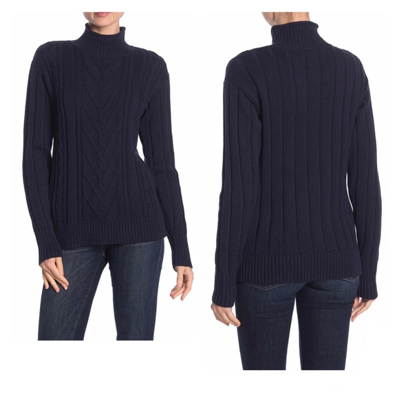 J. Crew Sweaters - J.crew Mock Neck Cable Knit Sweater Navy Small